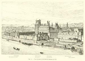 Vista del Louvre y del hotel de Bourbon en 1576 de French School