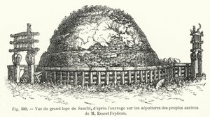 Vista del gran tope de Sanchi, de la obra sobre las sepulturas de los pueblos antiguos de M Ernest Feydeau (grabado). de French School