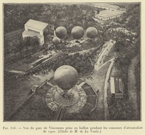 Vista del parque de Vincennes tomada en globo durante los concursos de aerostación de 1900 de French School