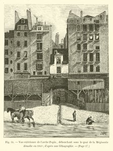 Vista exterior del arco Popin, desembocando bajo el muelle de la Mégisserie, demolido en 1840 de French School