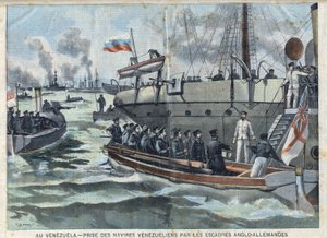 Guerra en Venezuela: captura de barcos venezolanos por el escuadrón anglo-alemán, en "Le Petit Parisien" de French School