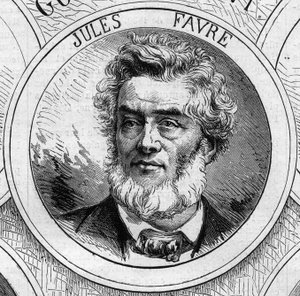 Guerra de 1870 - Gobierno de la Defensa Nacional: retrato de Jules Favre (1809-1880), miembro del gobierno provisional de 1870. Grabado en "Le Monde Illustré" n°706 del 22 de octubre