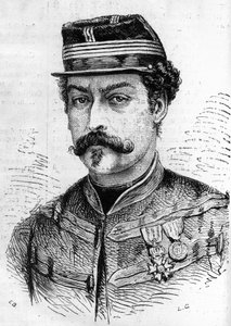 Guerra de 1870: retrato de Leon Franchetti (1834-1870), soldado francés, comandante de los Scouts del Sena. Grabado en "Le Monde Illustré" n°714 del 17 de diciembre de 1870 de French School