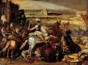 Guerra de religión: Enrique IV en la Batalla de Arques (21 de septiembre) de French School