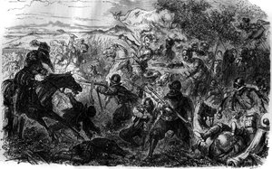 Guerra de los Tres Enriques (1585-1586): Siguiendo las ideas de la Liga y su líder Enrique de Guisa, Enrique III se comprometió en el tratado de Nemours firmado el 7 de julio de French School