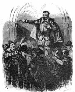 Guerras de Religión: la conspiración de Amboise en 1560 (conspiración hugonote inspirada por el Príncipe de Condé y liderada por La Renaudie, que buscaba liberar al joven Francisco II de la influencia de los Guisa). de French School
