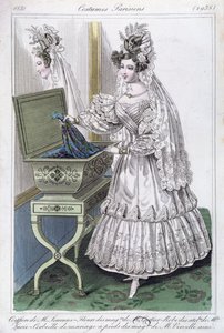Vestido de novia, lámina de moda de Costumes Parisiens, 1831 de French School