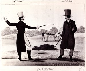 ¿Quién ganará? Escena del duelo entre M. Cintre y M. Bolívar, c.1820