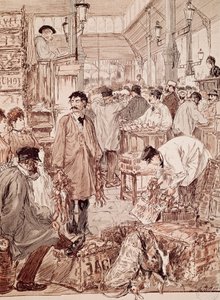 Subasta de caza salvaje en Les Halles, ilustración, París, Francia de French School