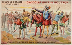 Guillermo de Orange destruyendo diques para permitir la inundación de Holanda de French School