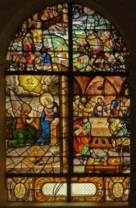 Ventana Charnier-12 que representa a Melquisedec, la Anunciación, la Última Cena de French School