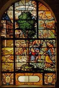 Ventana Charnier-13 que representa a Abraham siendo visitado por 3 ángeles de French School