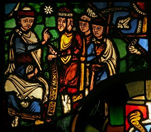 Ventana del Tesoro-A que representa a los Magos con Herodes de French School