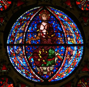 Ventana Ww que representa a Cristo del Juicio Final de French School