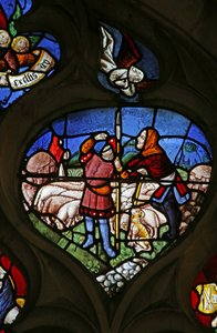 Ventana que representa la Anunciación a los pastores (vidriera) de French School