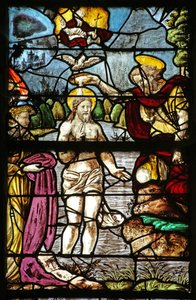 Ventana que representa el Bautismo de Cristo en el Río Jordán