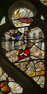 Ventana que representa a Daniel en el foso de los leones (vidriera)
