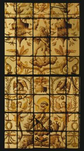 Ventana que representa a Júpiter y el Aire de French School