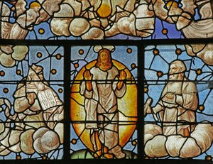 Vidriera que representa a Moisés y Elías en la Transfiguración