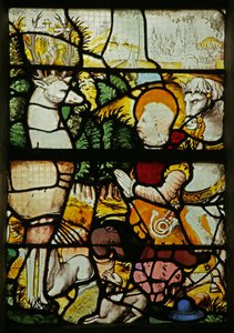 Ventana que representa a San Eustaquio (como Plácido) encontrándose con el ciervo (vidriera) de French School