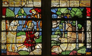 Ventana que representa a San Huberto y el ciervo (vidriera) de French School