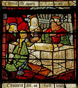 Ventana que representa a San Juan Bautista y Herodes recibiendo su cabeza (vidriera)