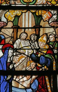 Vidriera que representa a Santa María Magdalena: el Conde de Provenza y su esposa siendo bautizados de French School