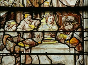 Ventana que representa a Salomé presentando a Herodes con la cabeza de San Juan Bautista