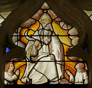 Ventana que representa una escena del Libro de la Revelación: Dios con hoz de French School
