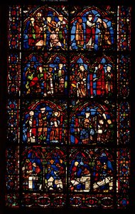 Ventana que representa escenas de la Vida de San Cheron de French School