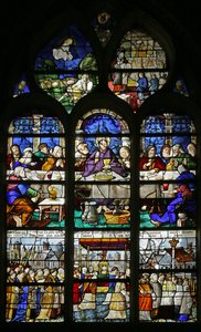 Vidriera que representa la Última Cena y la procesión del Santísimo Sacramento, 1530 de French School