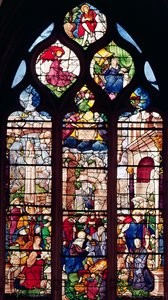 Ventana que representa la Natividad de French School