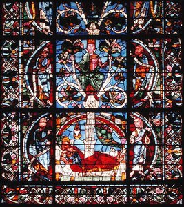 Ventana que representa el Árbol de Jesé, (detalle) de la mitad inferior (vidriera) de French School