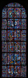 Ventana que representa la leyenda de Santa Catalina de French School