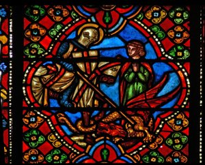 Ventana n3 escenas de la vida de San Jorge; mata al dragón