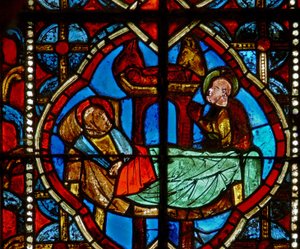 Ventana s1 que representa la Natividad de French School