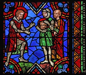 Historia de San Julián de Brioude - San Ferreol, amigo de Julián, que murió durante las persecuciones de Diocleciano, recibe la cabeza de Brioude después de su ejecución de French School