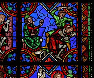 Historia de San Julián de Brioude - San Ferreol, amigo de Julián, que murió durante las persecuciones de Diocleciano, es capturado y golpeado de French School