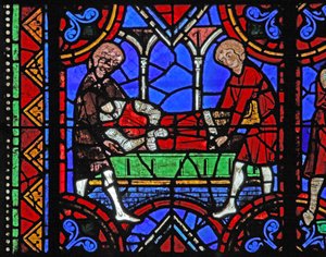 Ventana w06 que representa el entierro de San Julián de Brioude de French School