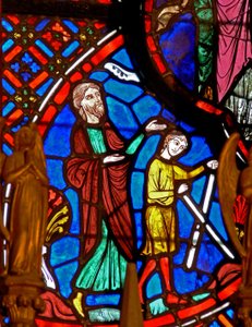 Ventana que representa a Abraham e Isaac de French School