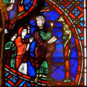 Ventana que representa a Moisés y la serpiente de bronce de French School