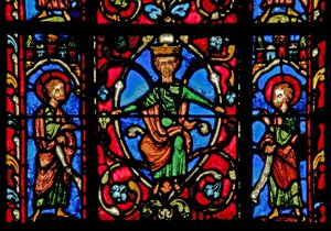 Ventana w0 que representa a un rey y dos profetas en el Árbol de Jesé de French School