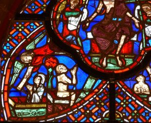 Ventana que representa una escena del Juicio Final: almas resucitando de French School