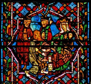 Ventana que representa la Adoración de los Magos de French School