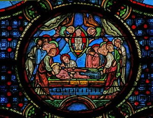Ventana w0 que representa la Muerte de la Virgen María de French School