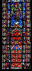 Ventana w100 que representa la iglesia catedral de Reims de French School