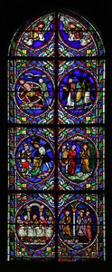 Ventana w.102 que representa escenas de la vida de San Pantaleón de French School