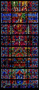Ventana w106 que representa la iglesia catedral de Noyon de French School