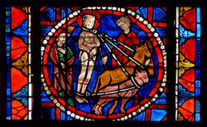 Ventana w109 que representa el martirio de Santa Lucía de French School