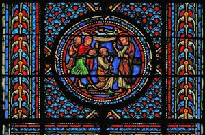 Ventana w10 que representa a San Pedro convirtiendo al Centurión de French School